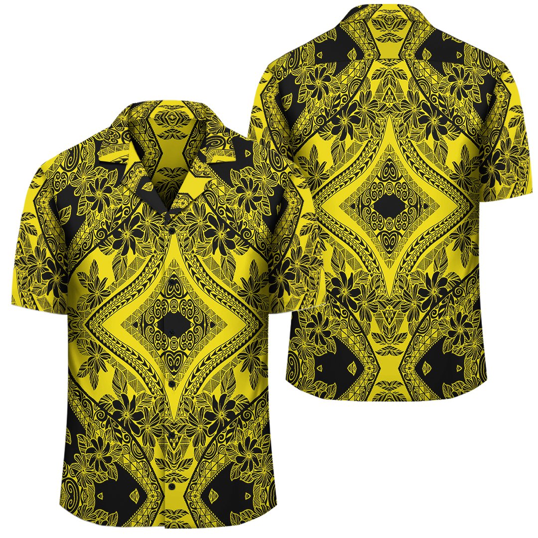 Polynesian Plumeria Mix Yellow Black Hawaiian Shirt Unisex Black - Polynesian Pride