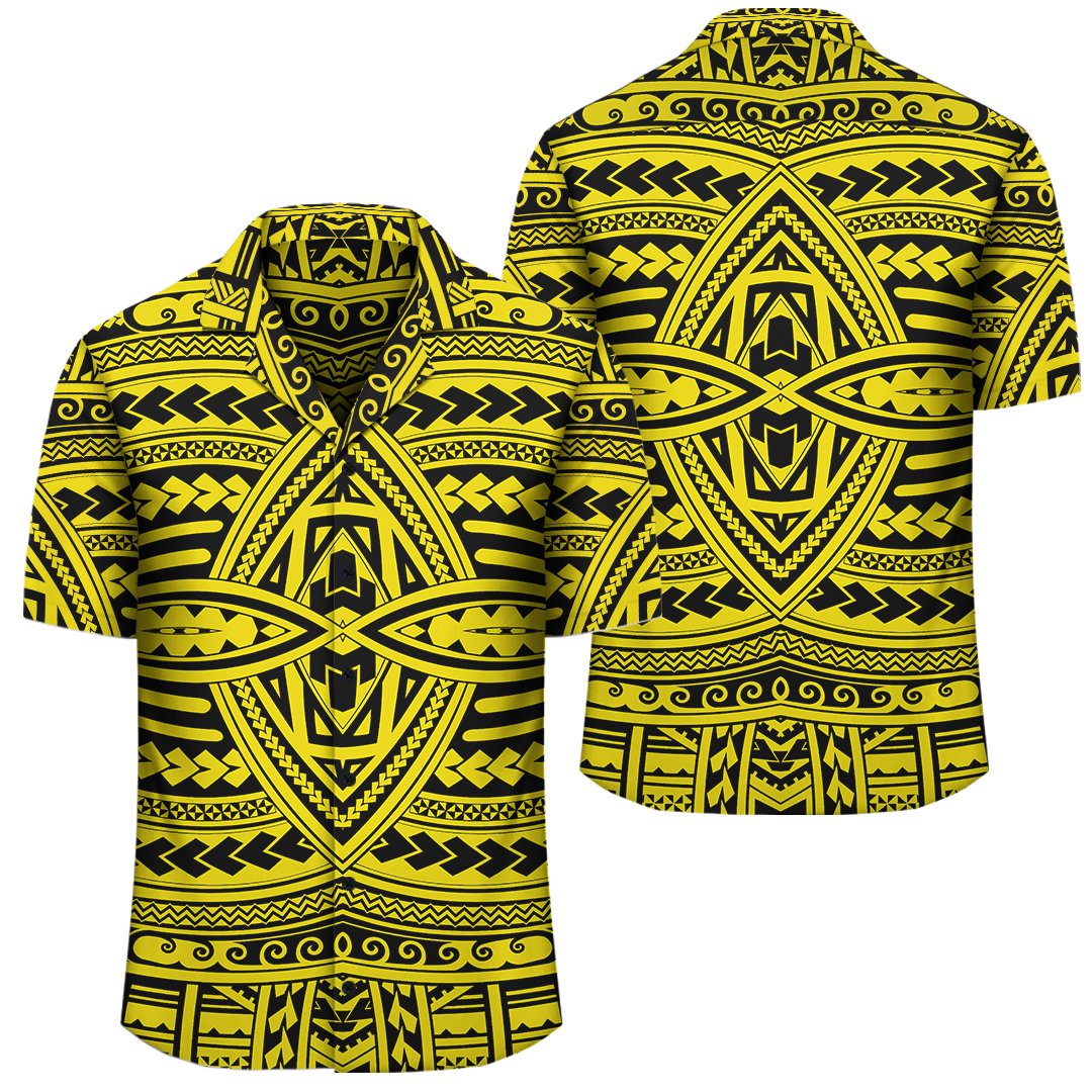 Polynesian Seamless Yellow Hawaiian Shirt Unisex Black - Polynesian Pride