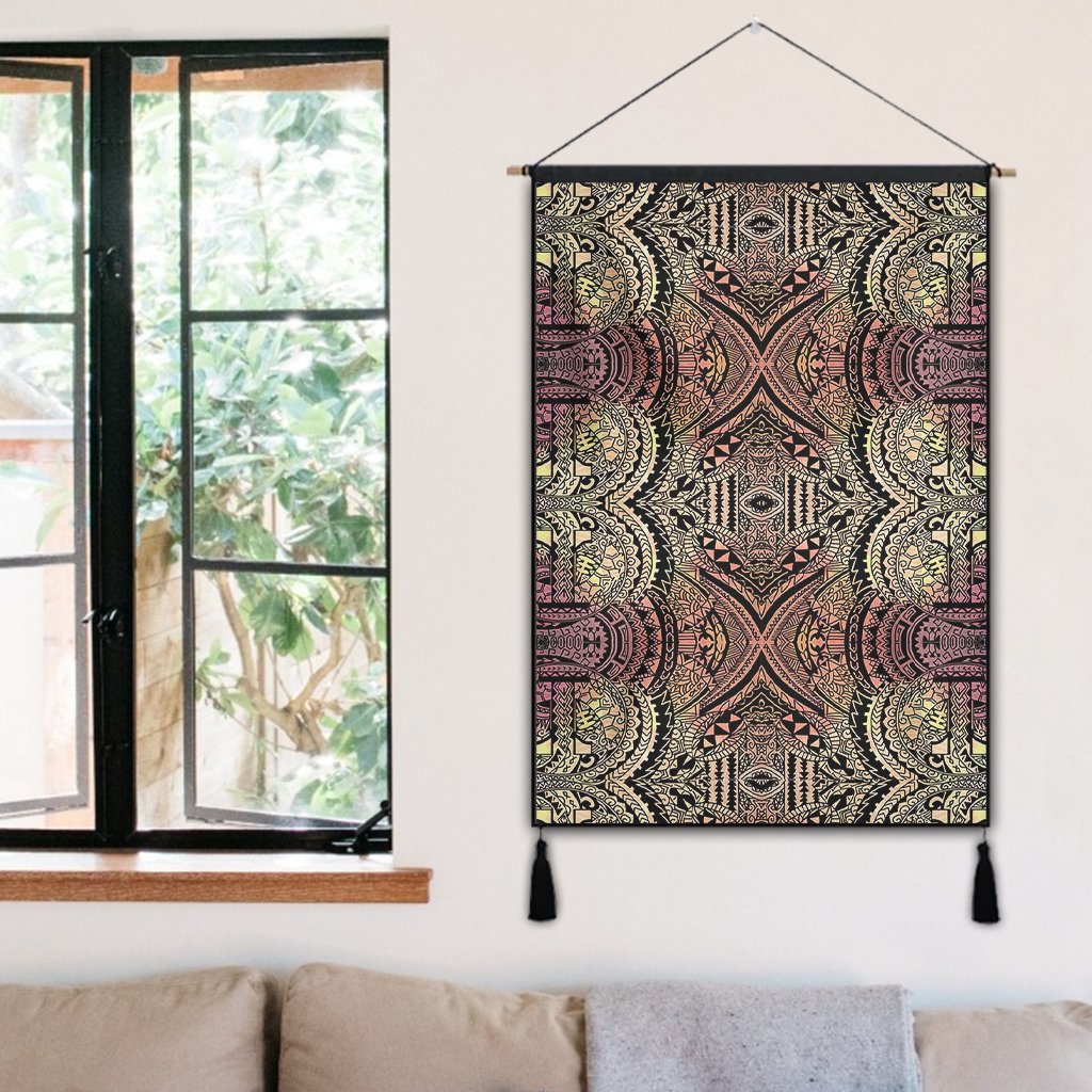 Polynesian Symmetry Brown Hanging Poster - AH Hanging Poster 50 x 75 cm Cotton And Linen - Polynesian Pride