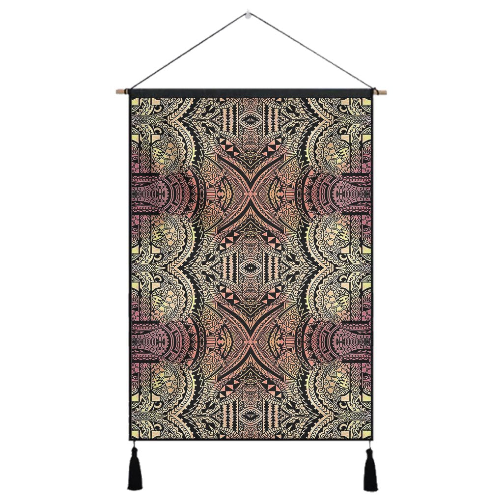 Polynesian Symmetry Brown Hanging Poster - AH Hanging Poster 43 x 65 cm Cotton And Linen - Polynesian Pride