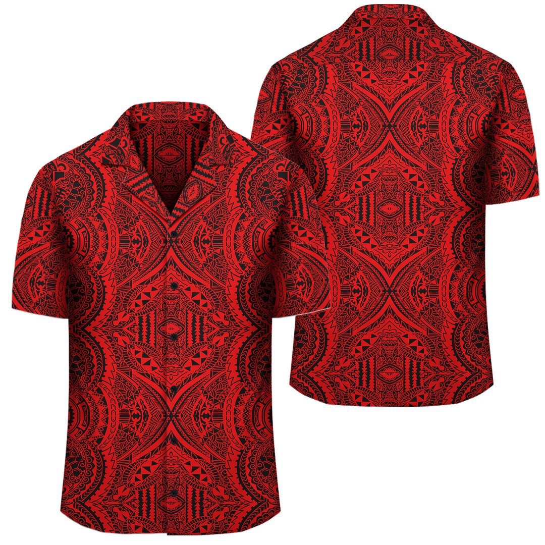 Polynesian Symmetry Red Hawaiian Shirt Unisex Black - Polynesian Pride