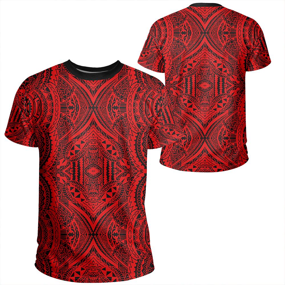 Polynesian Symmetry Red T Shirt Unisex Polyester - Polynesian Pride