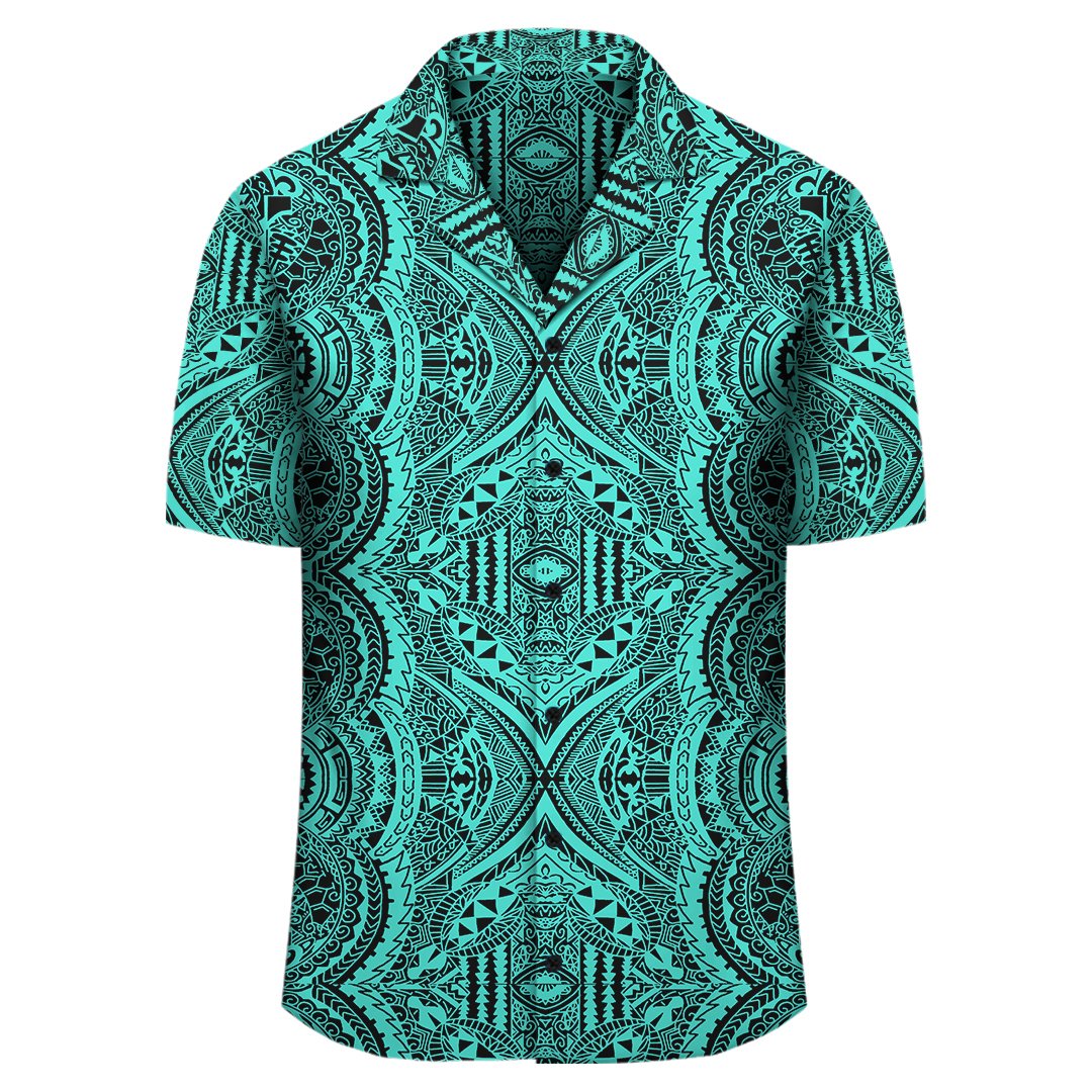 Polynesian Symmetry Turquoise Hawaiian Shirt - Polynesian Pride