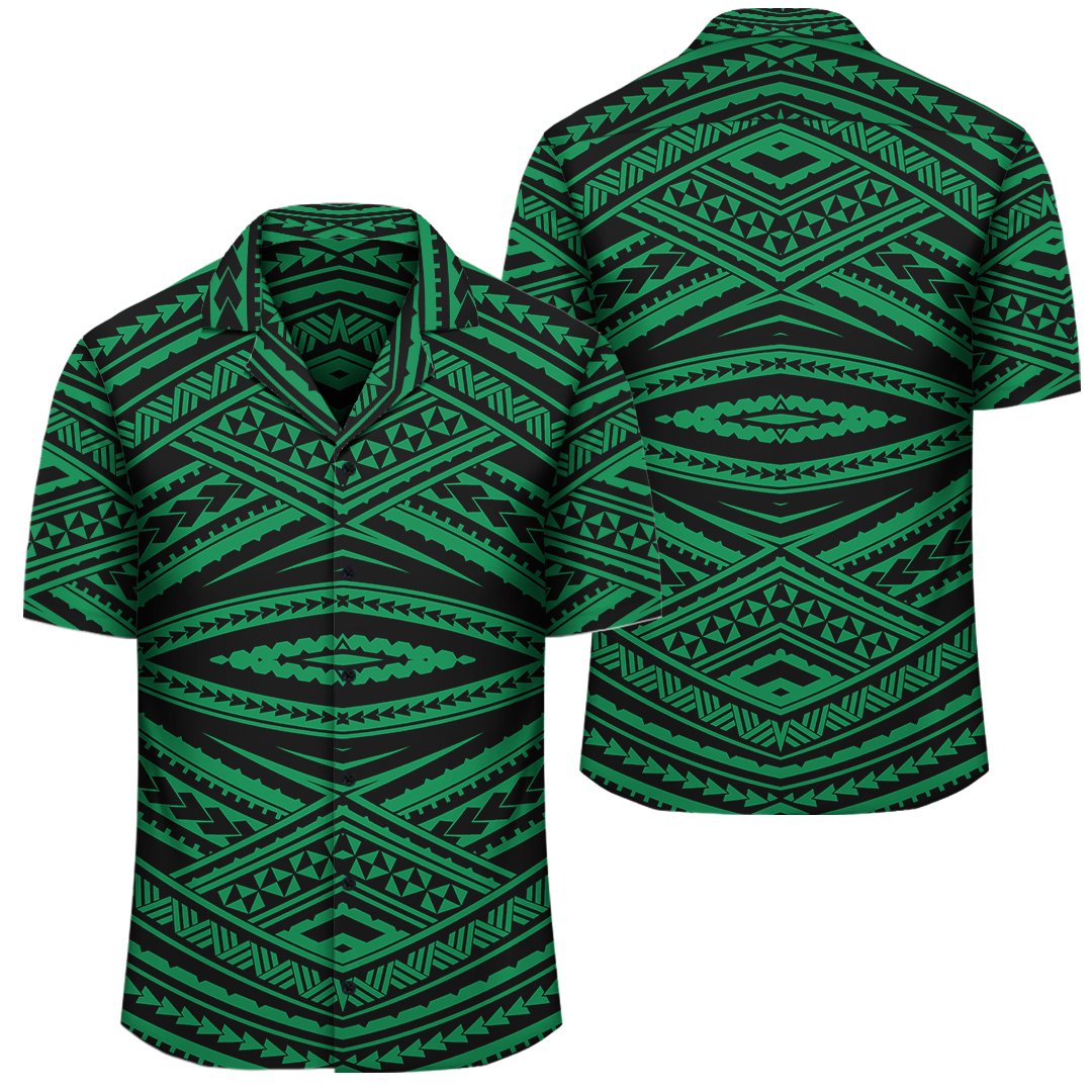 Polynesian Tatau Green Hawaiian Shirt Unisex Black - Polynesian Pride