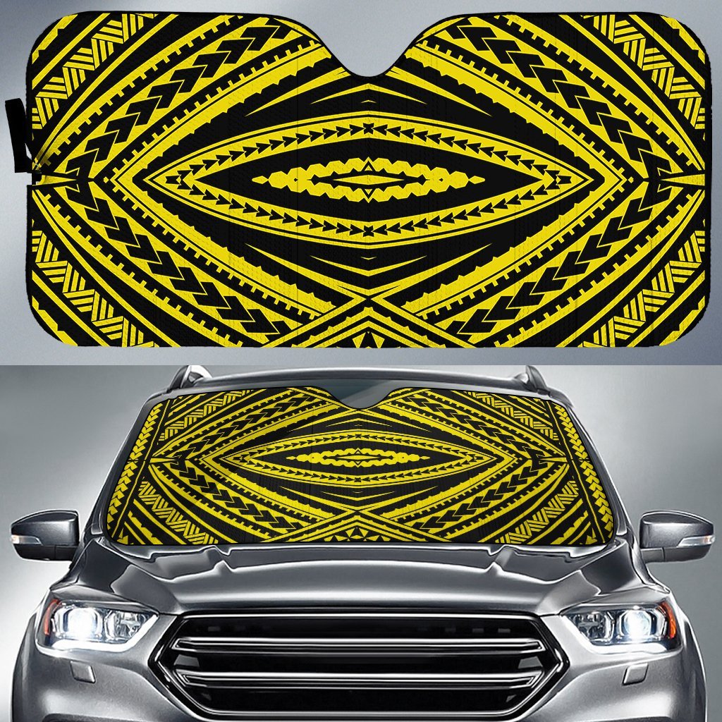 Polynesian Tatau Car Sun Shade Auto Sun Shade Universal Fit Yellow - Polynesian Pride