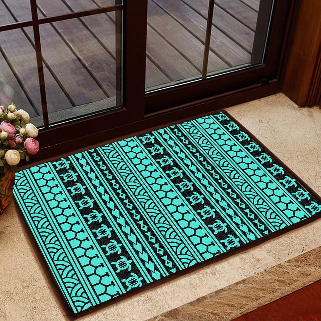 Polynesian Tattoo Tribal Turquoise Hawaii Door Mat - Polynesian Pride