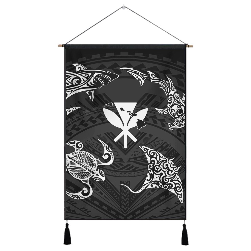 Polynesian Turtle Hammerhead Shark Ray Kanaka Hawaii Hanging Poster Circle - AH Hanging Poster Cotton And Linen - Polynesian Pride
