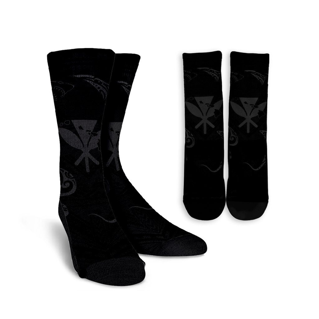 Polynesian Turtle Hammerhead Shark Ray Kanaka Hawaii Crew Socks Circle Grey - AH Crew Socks White - Polynesian Pride