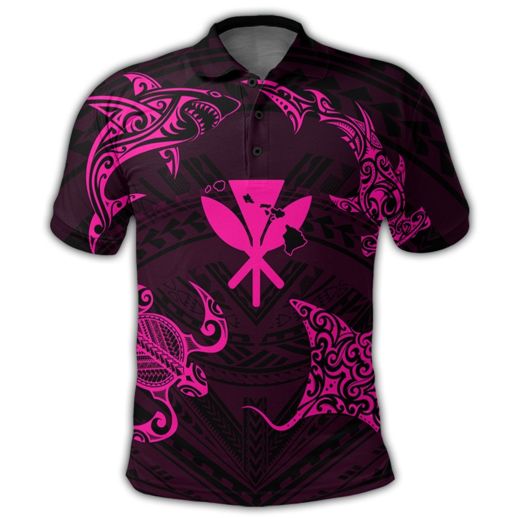 Polynesian Turtle Hammerhead Shark Ray Kanaka Hawaii Polo Shirt Circle Pink - Polynesian Pride