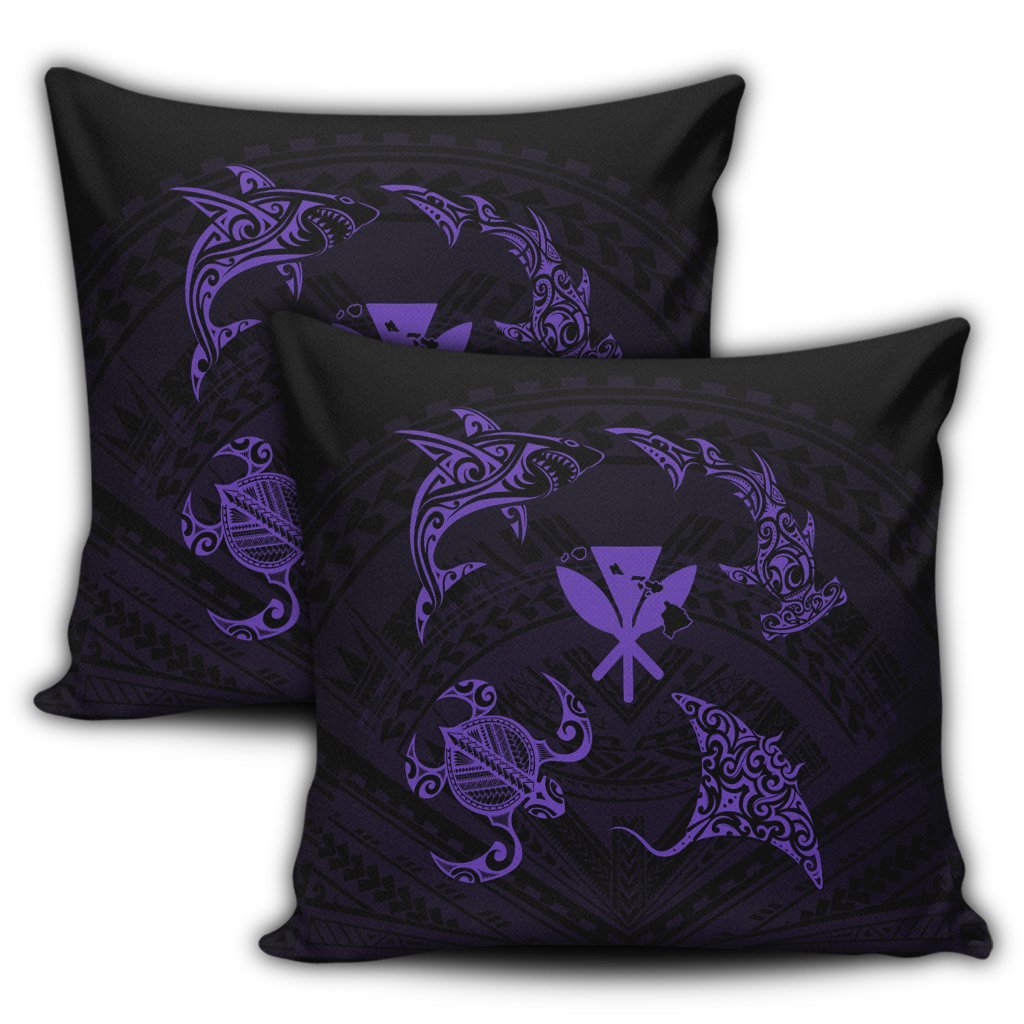 Polynesian Turtle Hammerhead Shark Ray Kanaka Hawaii Pillow Covers Circle Purple - AH - Polynesian Pride