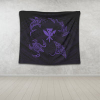 Polynesian Turtle Hammerhead Shark Ray Kanaka Hawaii Tapestry Circle Purple - AH - Polynesian Pride