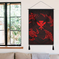 Polynesian Turtle Hammerhead Shark Ray Kanaka Hawaii Hanging Poster Circle Red - AH - Polynesian Pride