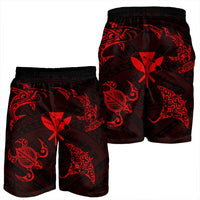 Polynesian Turtle Hammerhead Shark Ray Kanaka Hawaii Men's Shorts Circle Red - AH - Polynesian Pride