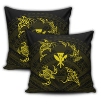 Polynesian Turtle Hammerhead Shark Ray Kanaka Hawaii Pillow Covers Circle Yellow - AH - Polynesian Pride
