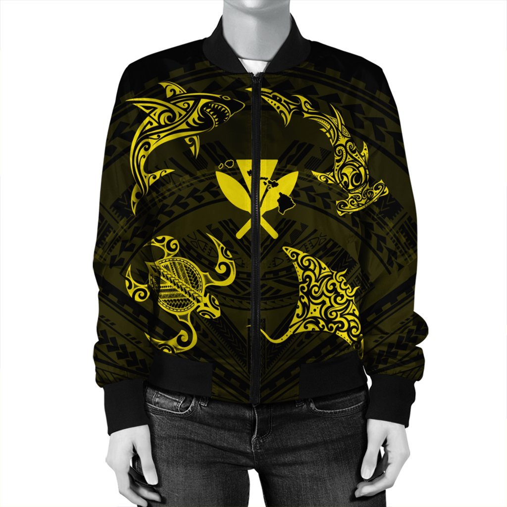 Polynesian Turtle Hammerhead Shark Ray Kanaka Hawaii Bomber Jacket Circle Yellow - AH - Polynesian Pride