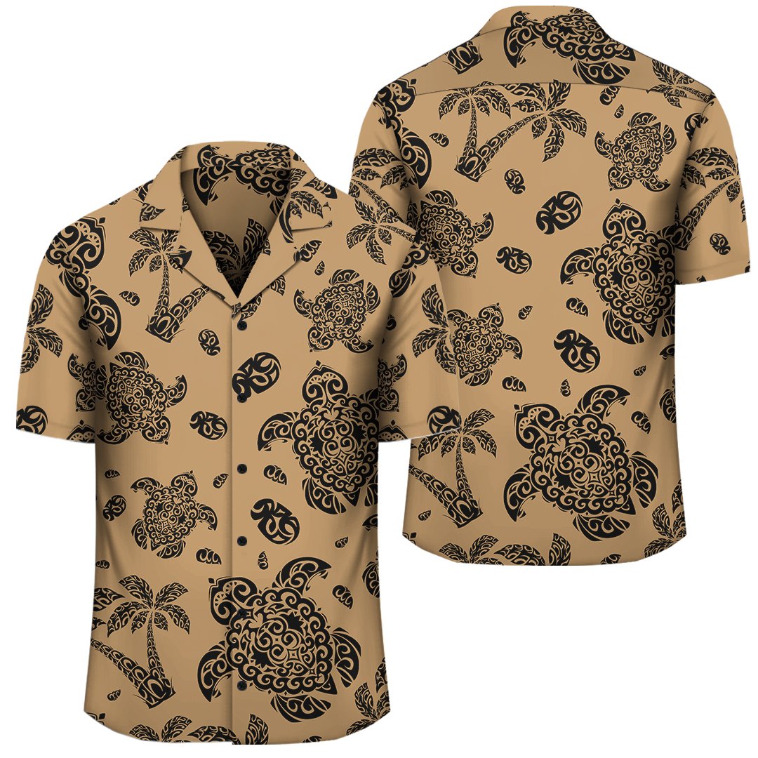 Polynesian Turtle Palm And Sea Pebbles Gold Hawaiian Shirt Unisex Black - Polynesian Pride