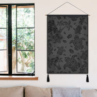 Polynesian Turtle Palm And Sea Pebbles Gray Hanging Poster - AH Hanging Poster 50 x 75 cm Cotton And Linen - Polynesian Pride