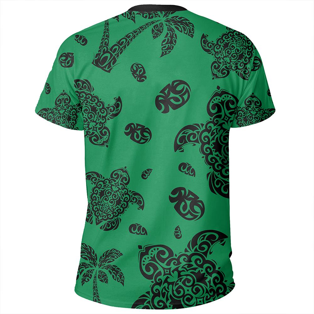 Polynesian Turtle Palm And Sea Pebbles Green T Shirt - Polynesian Pride