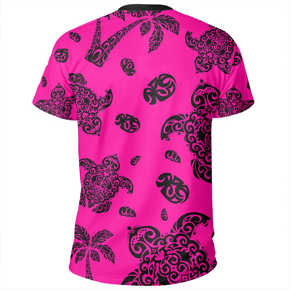 Polynesian Turtle Palm And Sea Pebbles Pink T Shirt - Polynesian Pride
