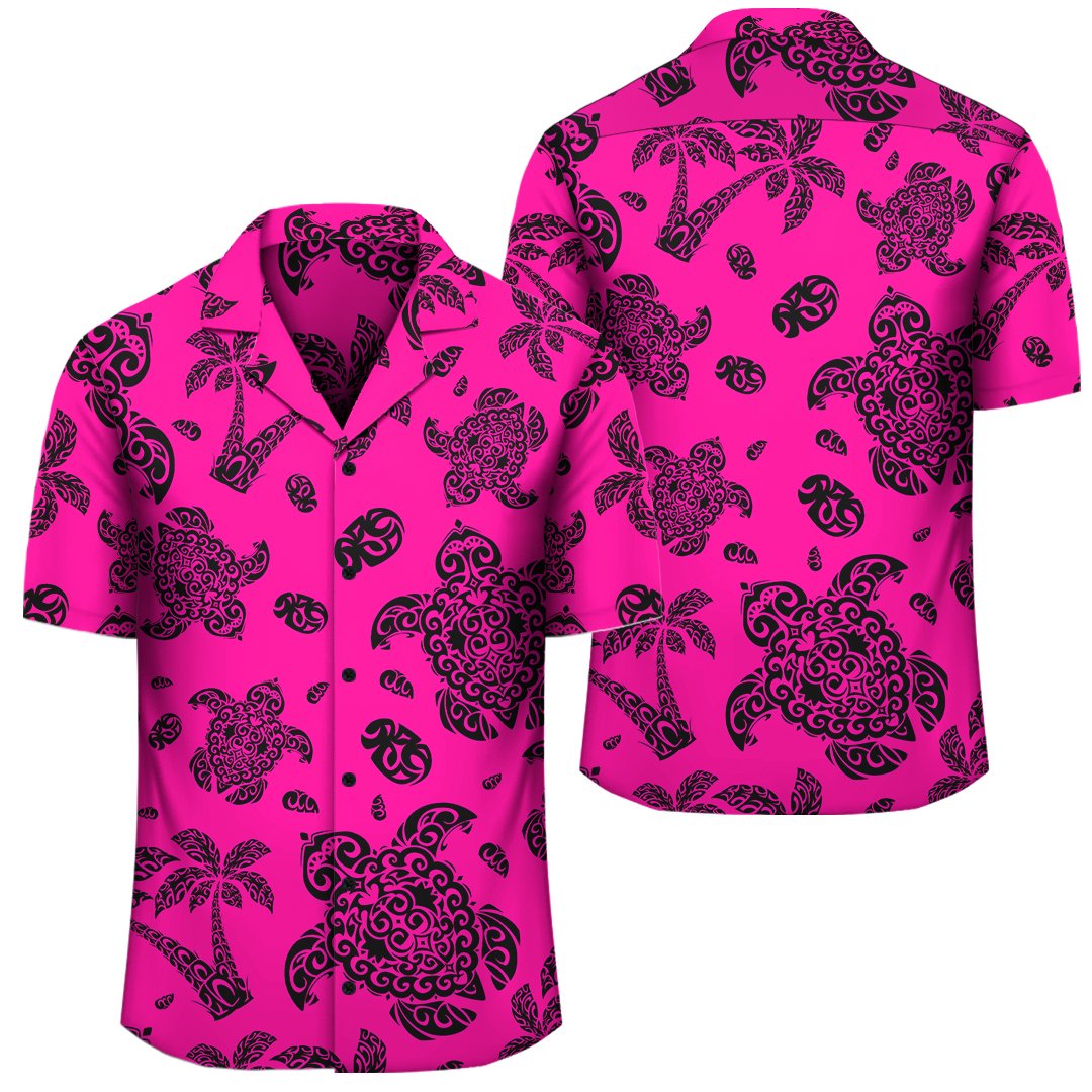 Polynesian Turtle Palm And Sea Pebbles Pink Hawaiian Shirt Unisex Black - Polynesian Pride