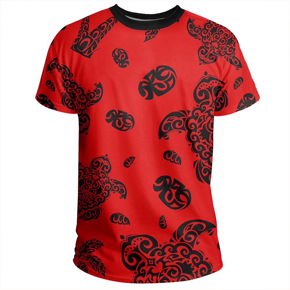 Polynesian Turtle Palm And Sea Pebbles Red T Shirt - Polynesian Pride