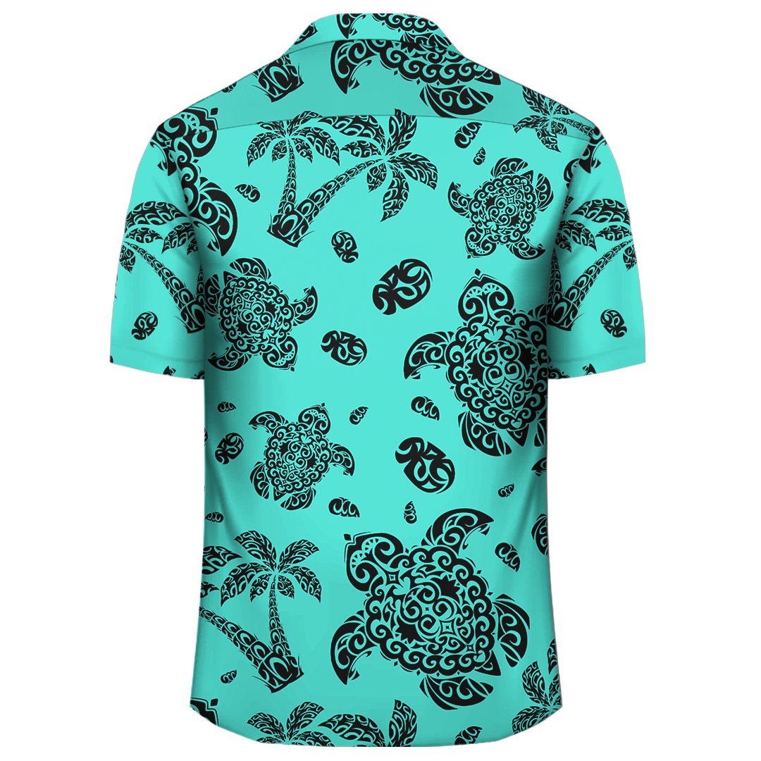 Polynesian Turtle Palm And Sea Pebbles Turquoise Hawaiian Shirt - Polynesian Pride