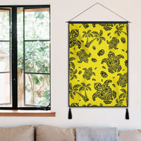 Polynesian Turtle Palm And Sea Pebbles Yellow Hanging Poster - AH Hanging Poster 50 x 75 cm Cotton And Linen - Polynesian Pride