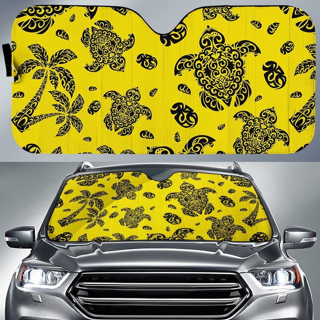 Polynesian Turtle Palm And Sea Pebbles Car Sun Shade Auto Sun Shade Universal Fit Yellow - Polynesian Pride