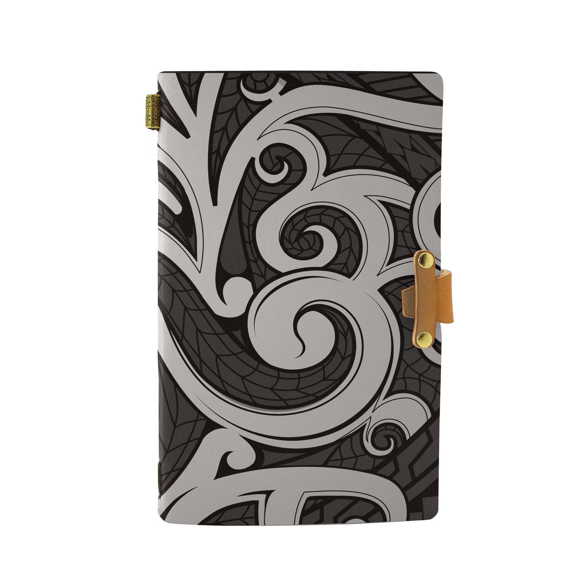 Hawaii Polynesian Maori Ethnic Ornament Gray Leather Notebook Leather Black - Polynesian Pride