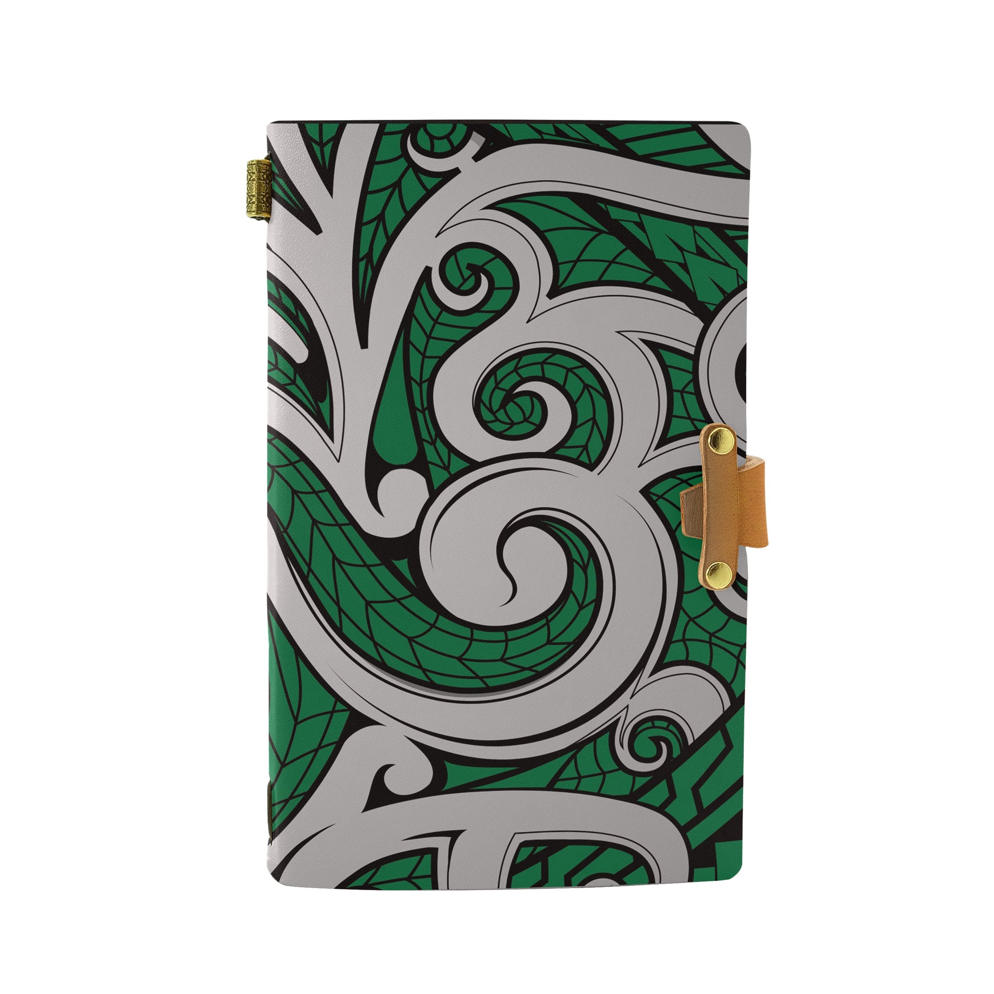 Hawaii Polynesian Maori Ethnic Ornament Green Leather Notebook Leather Black - Polynesian Pride