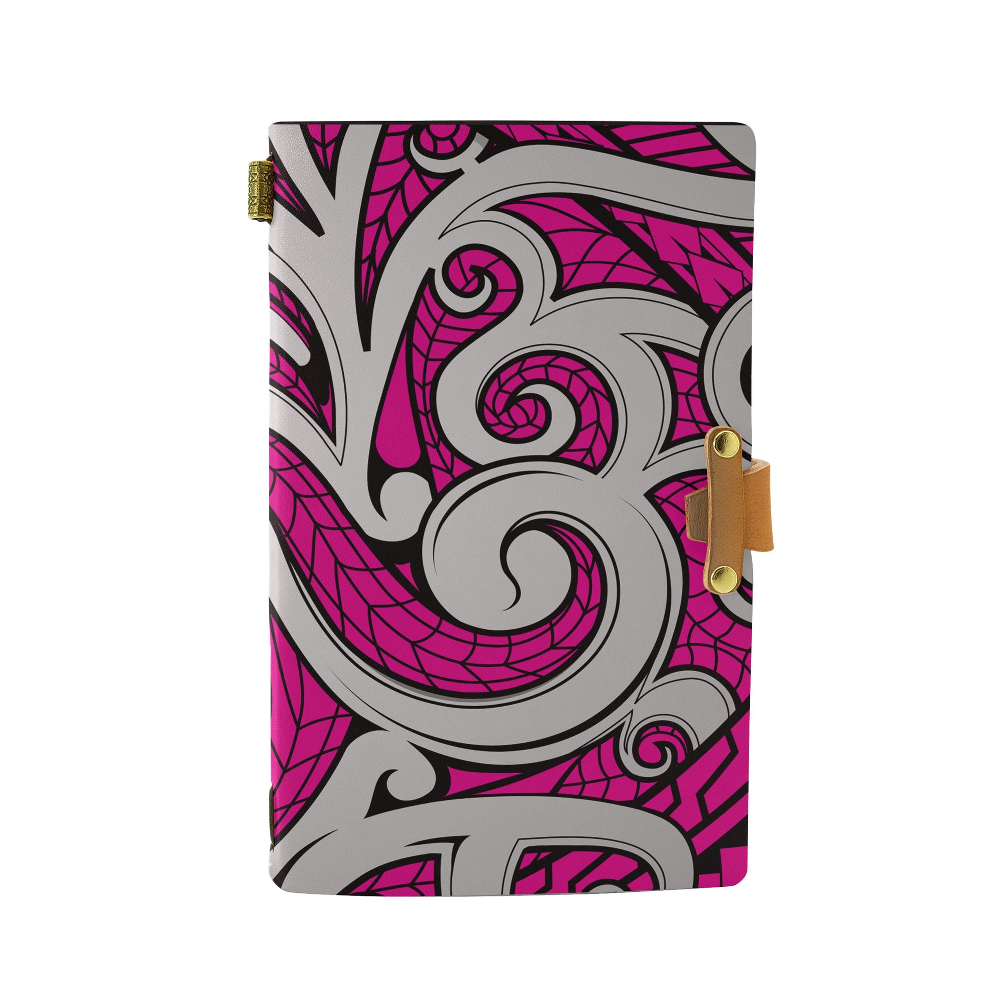 Hawaii Polynesian Maori Ethnic Ornament Pink Leather Notebook Leather Black - Polynesian Pride