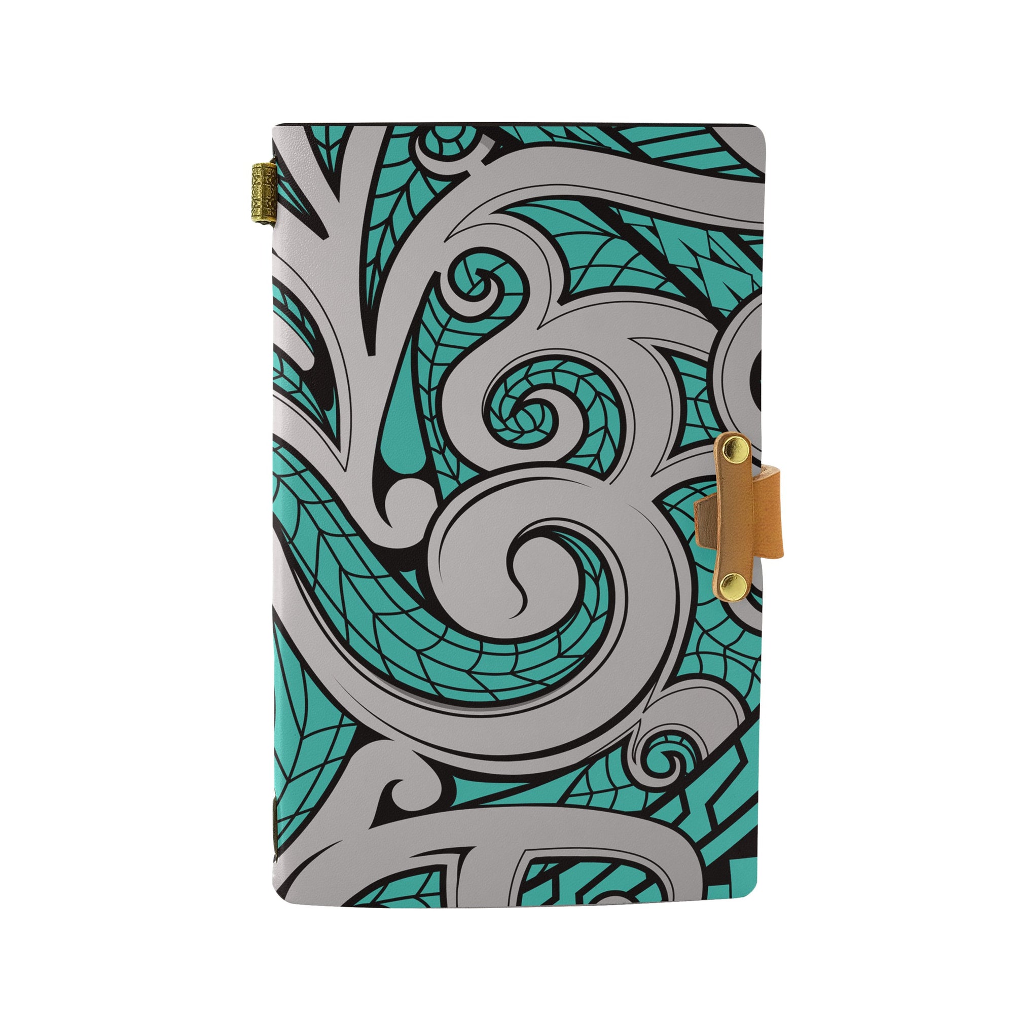 Hawaii Polynesian Maori Ethnic Ornament Turquoise Leather Notebook Leather Black - Polynesian Pride