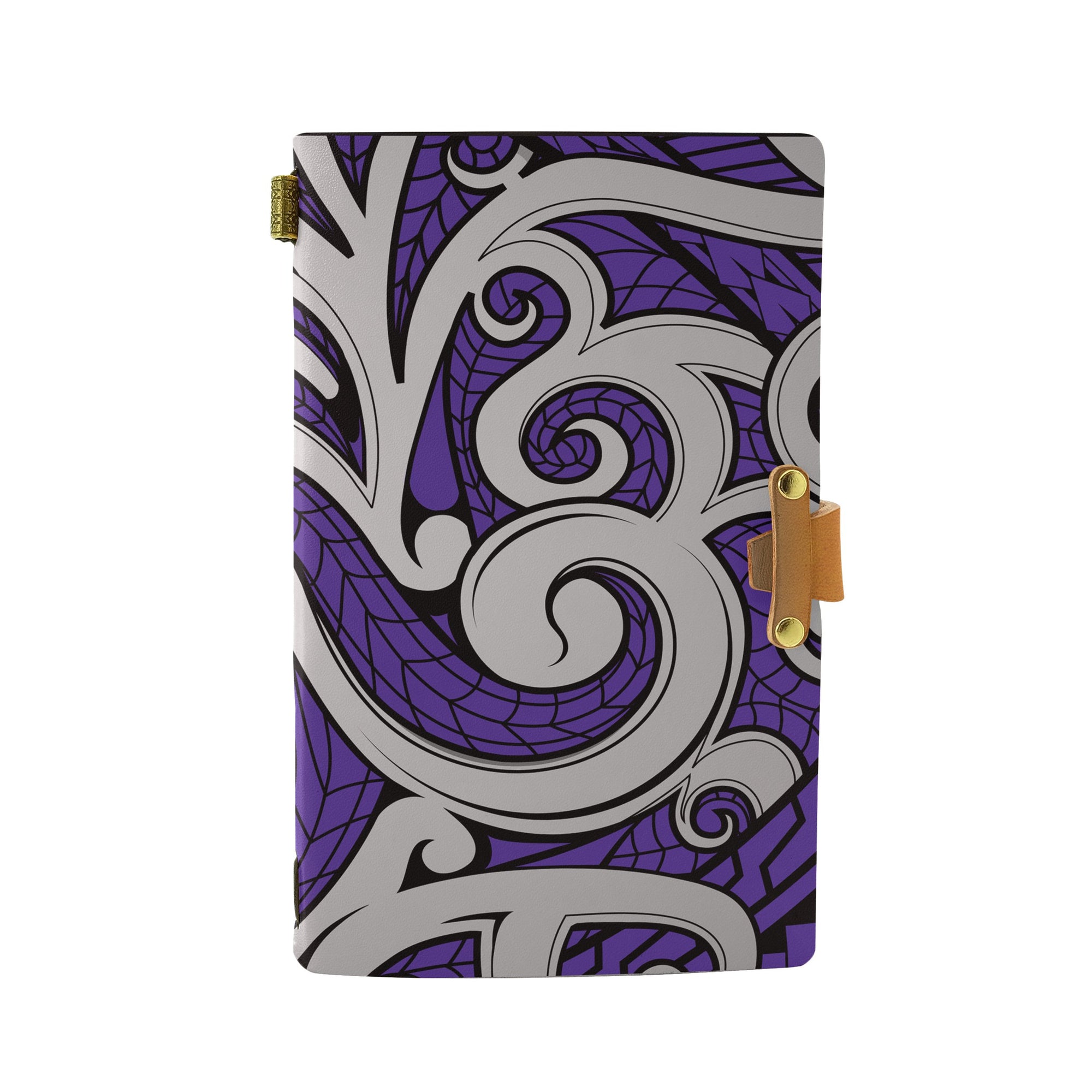 Hawaii Polynesian Maori Ethnic Ornament Violet Leather Notebook Leather Black - Polynesian Pride