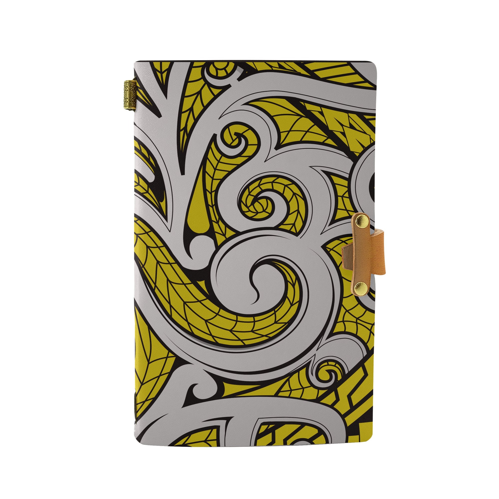 Hawaii Polynesian Maori Ethnic Ornament Yellow Leather Notebook Leather Black - Polynesian Pride