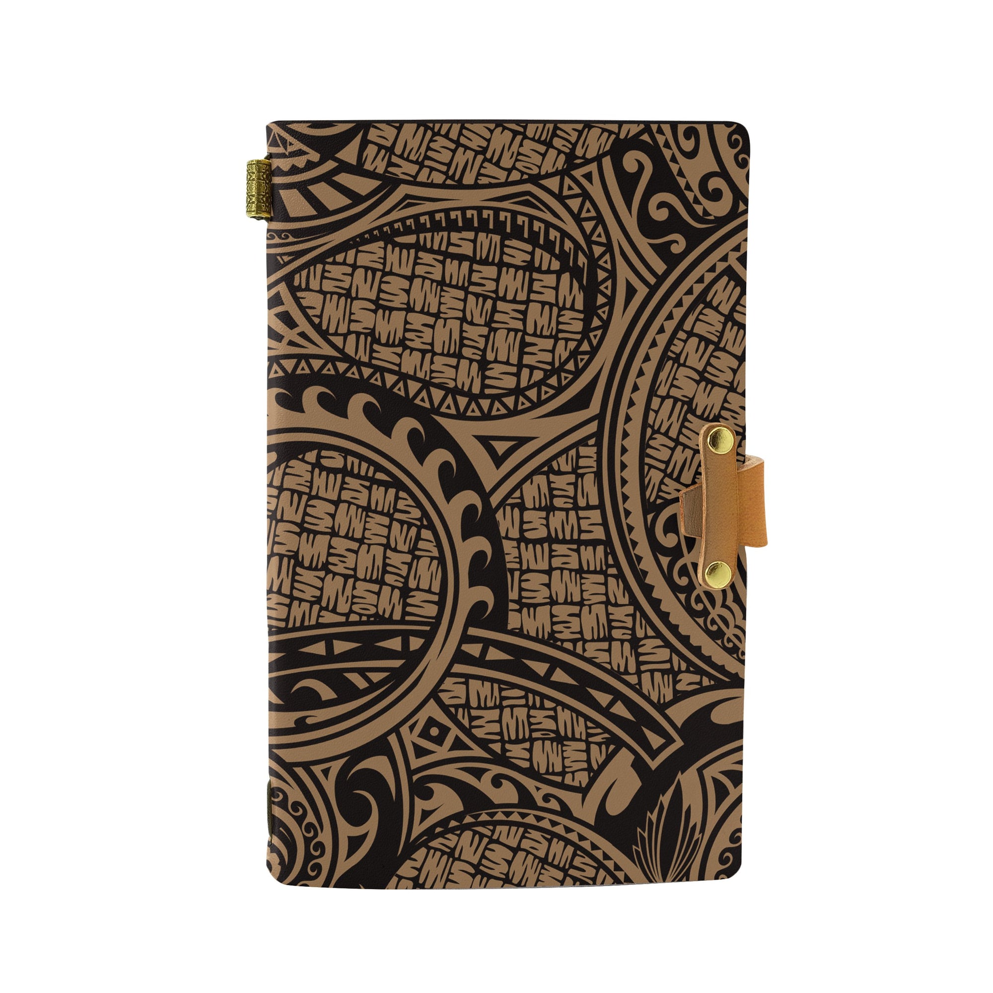 Hawaii Polynesian Maori Lauhala Gold Leather Notebook Leather Black - Polynesian Pride