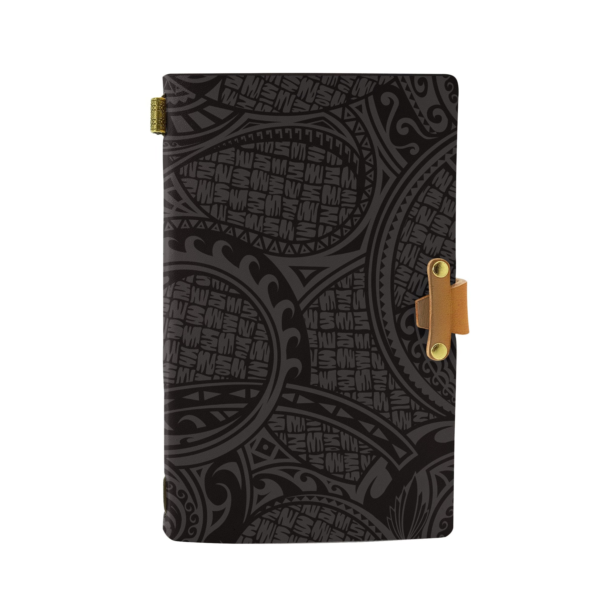 Hawaii Polynesian Maori Lauhala Gray Leather Notebook Leather Black - Polynesian Pride