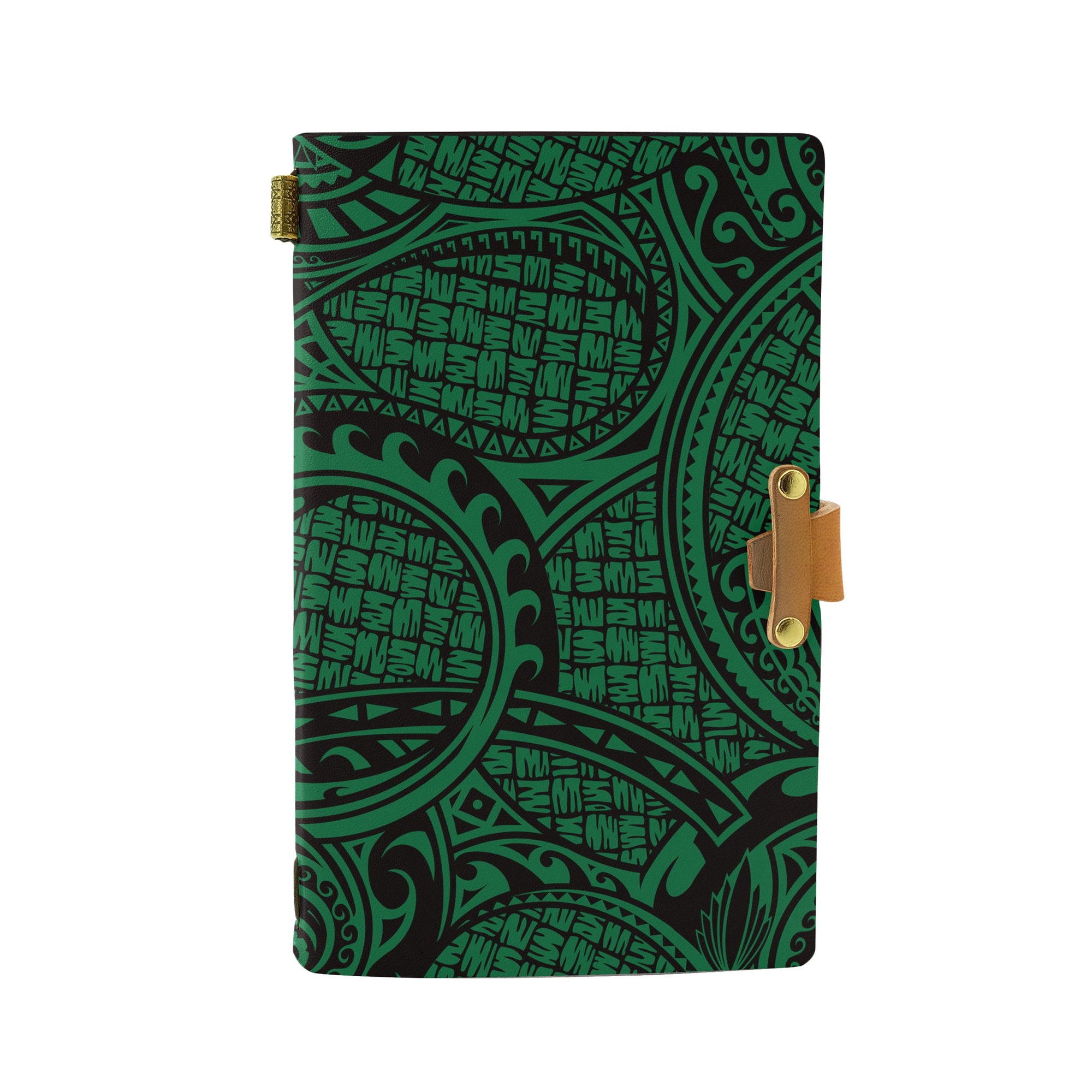 Hawaii Polynesian Maori Lauhala Green Leather Notebook Leather Black - Polynesian Pride