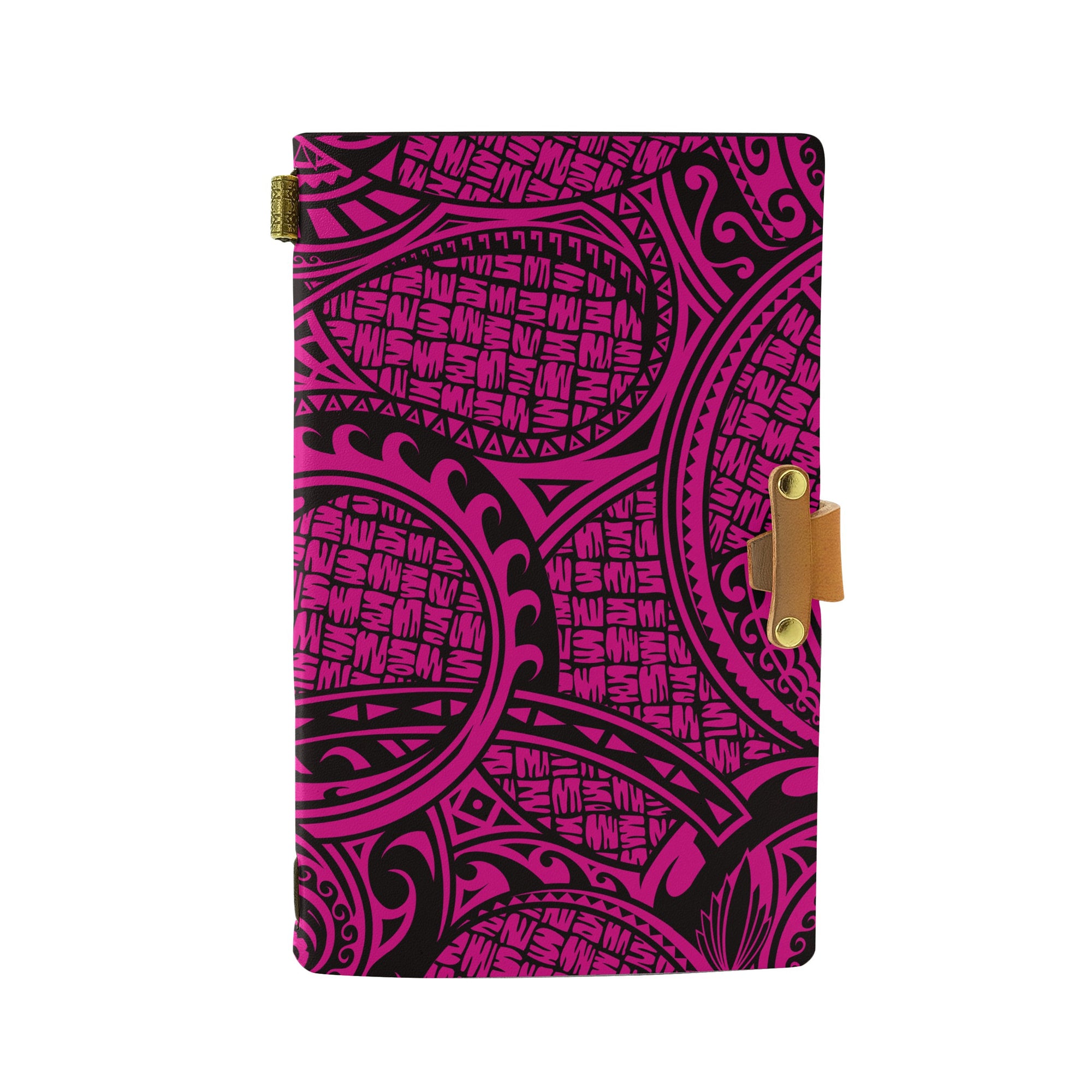 Hawaii Polynesian Maori Lauhala Pink Leather Notebook Leather Black - Polynesian Pride