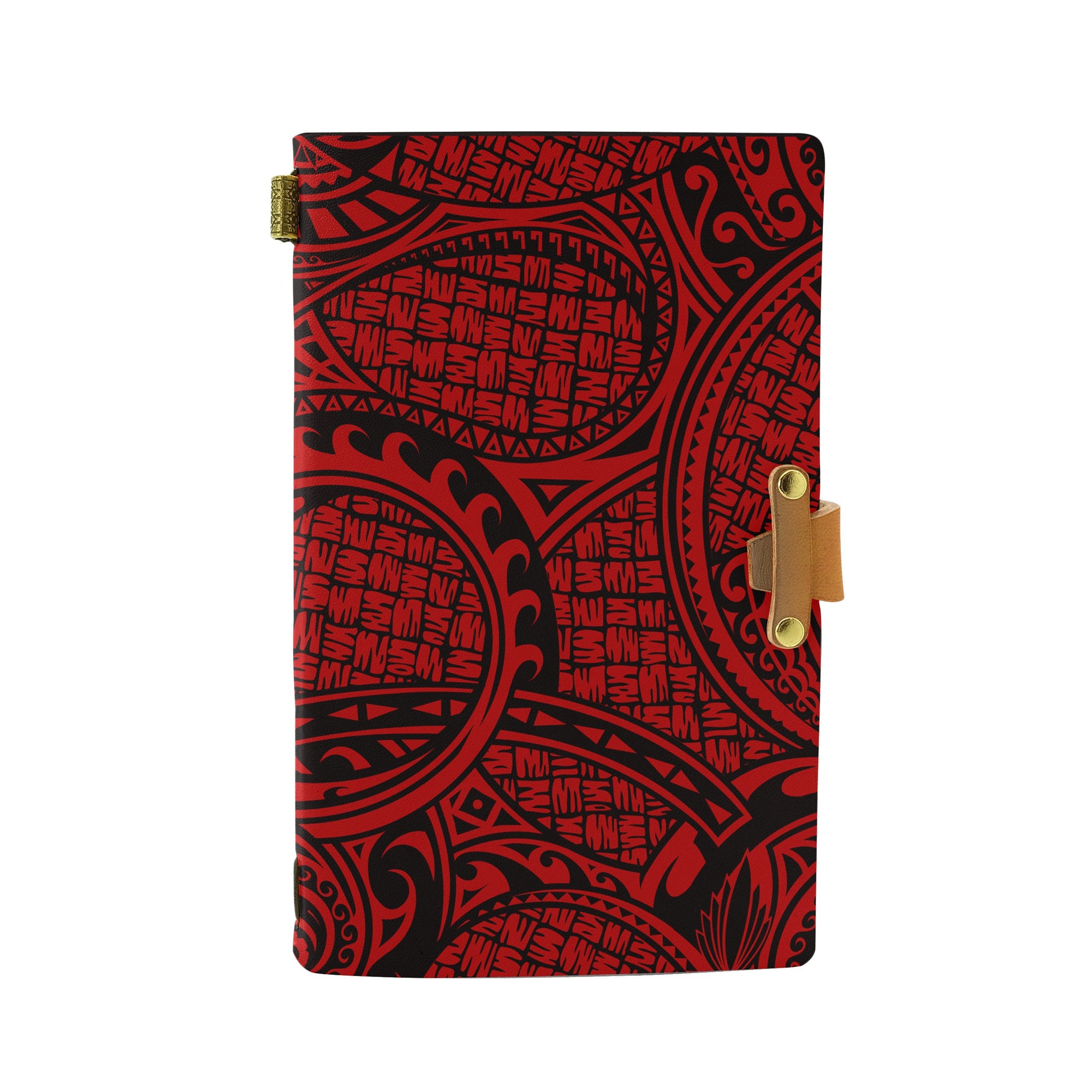 Hawaii Polynesian Maori Lauhala Red Leather Notebook Leather Black - Polynesian Pride
