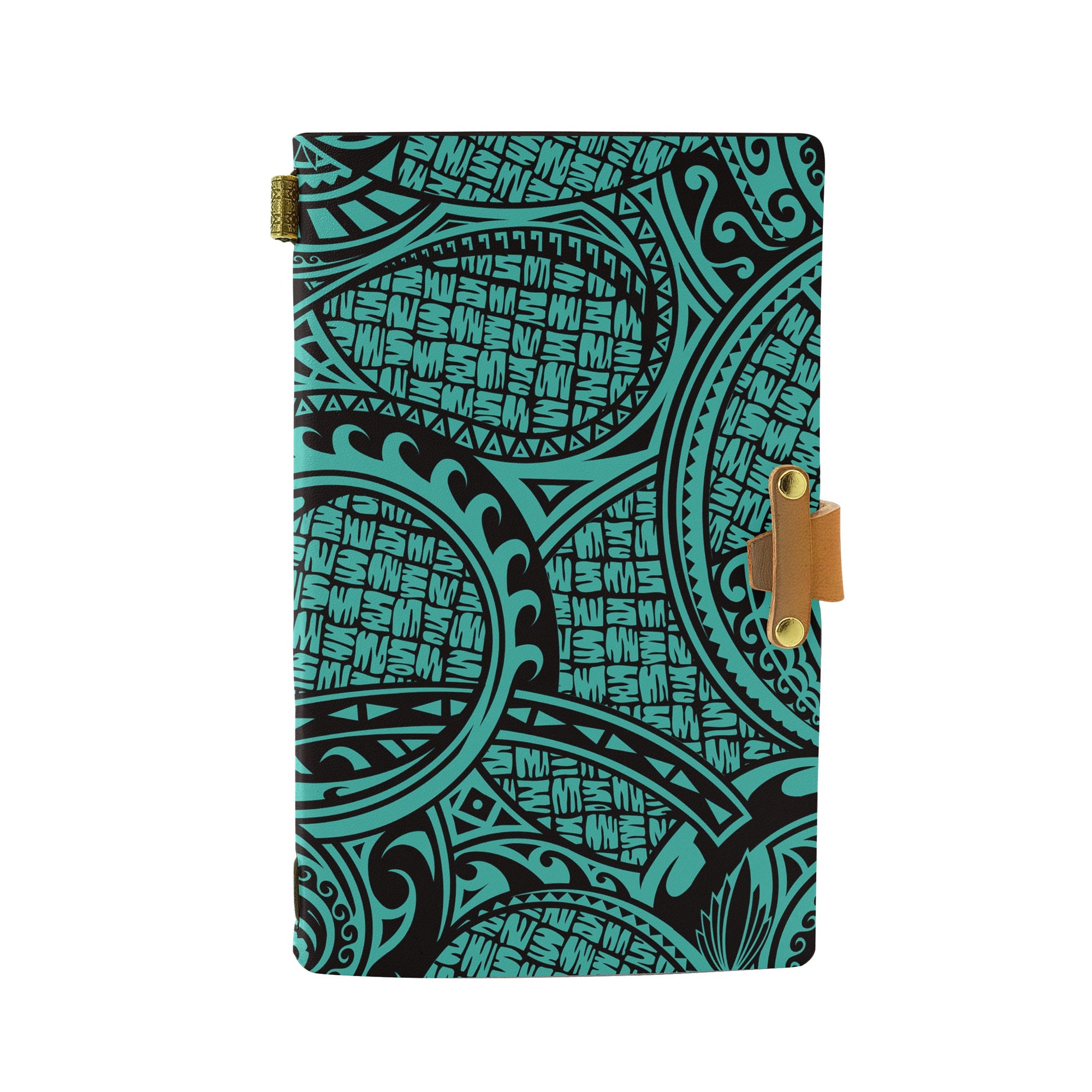 Hawaii Polynesian Maori Lauhala Turquoise Leather Notebook Leather Black - Polynesian Pride