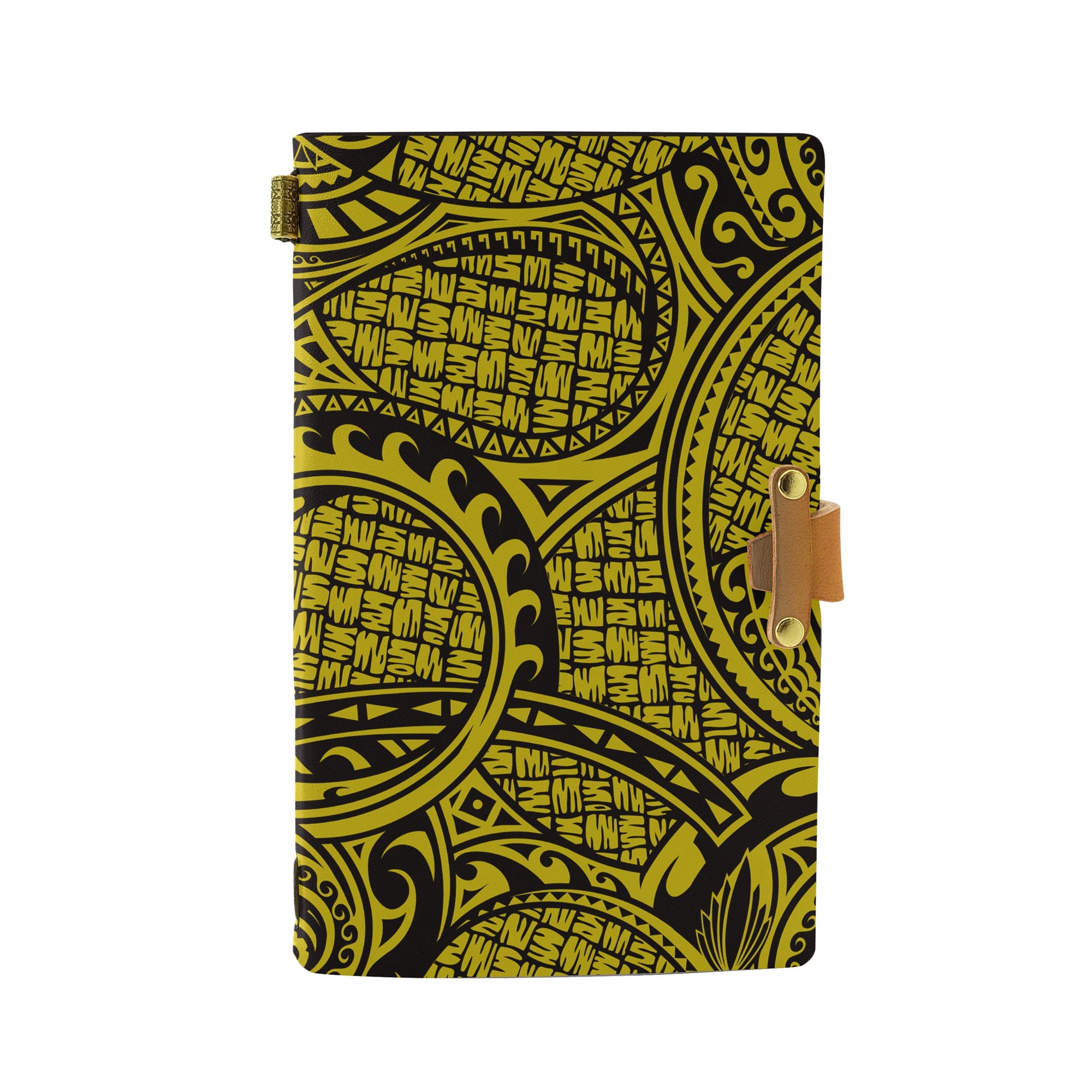 Hawaii Polynesian Maori Lauhala Yellow Leather Notebook Leather Black - Polynesian Pride