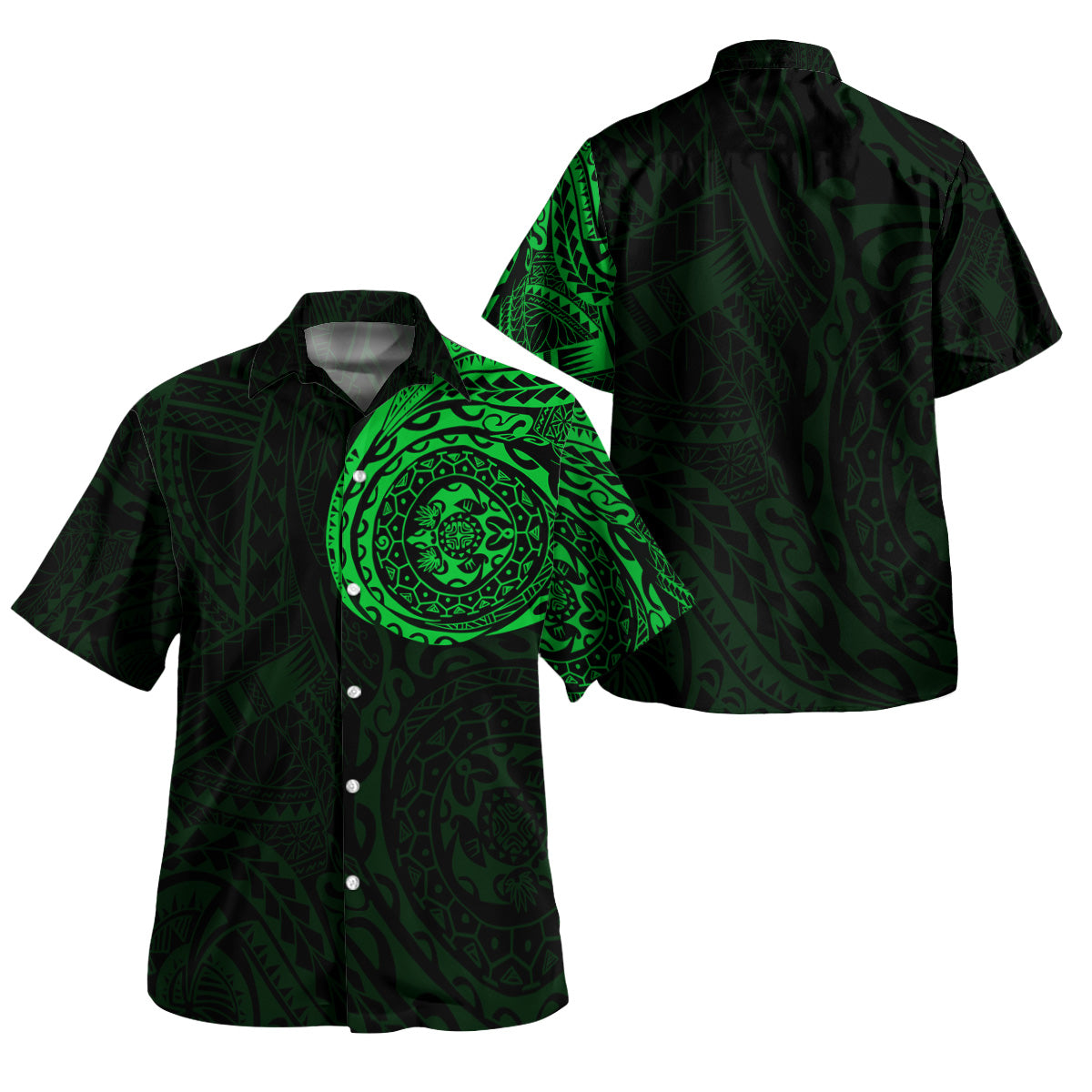 Polynesian Hawaiian Shirt - Polynesian Tattoo Style Version 2 Green - Polynesian Pride
