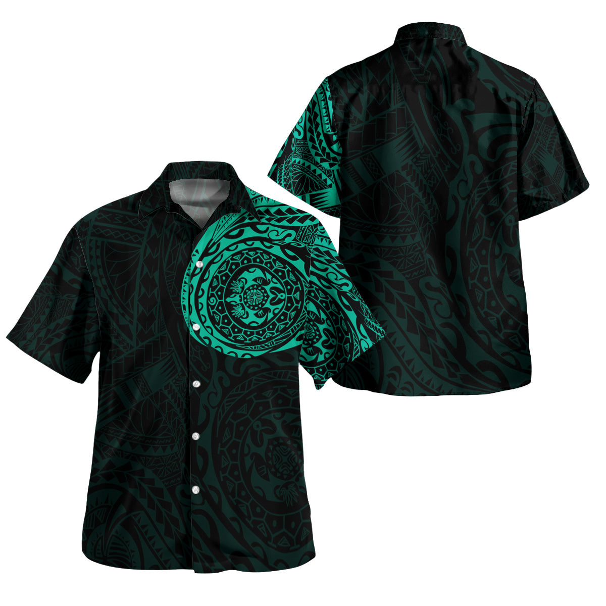 Polynesian Hawaiian Shirt - Polynesian Tattoo Style Version 2 Turquoise - Polynesian Pride