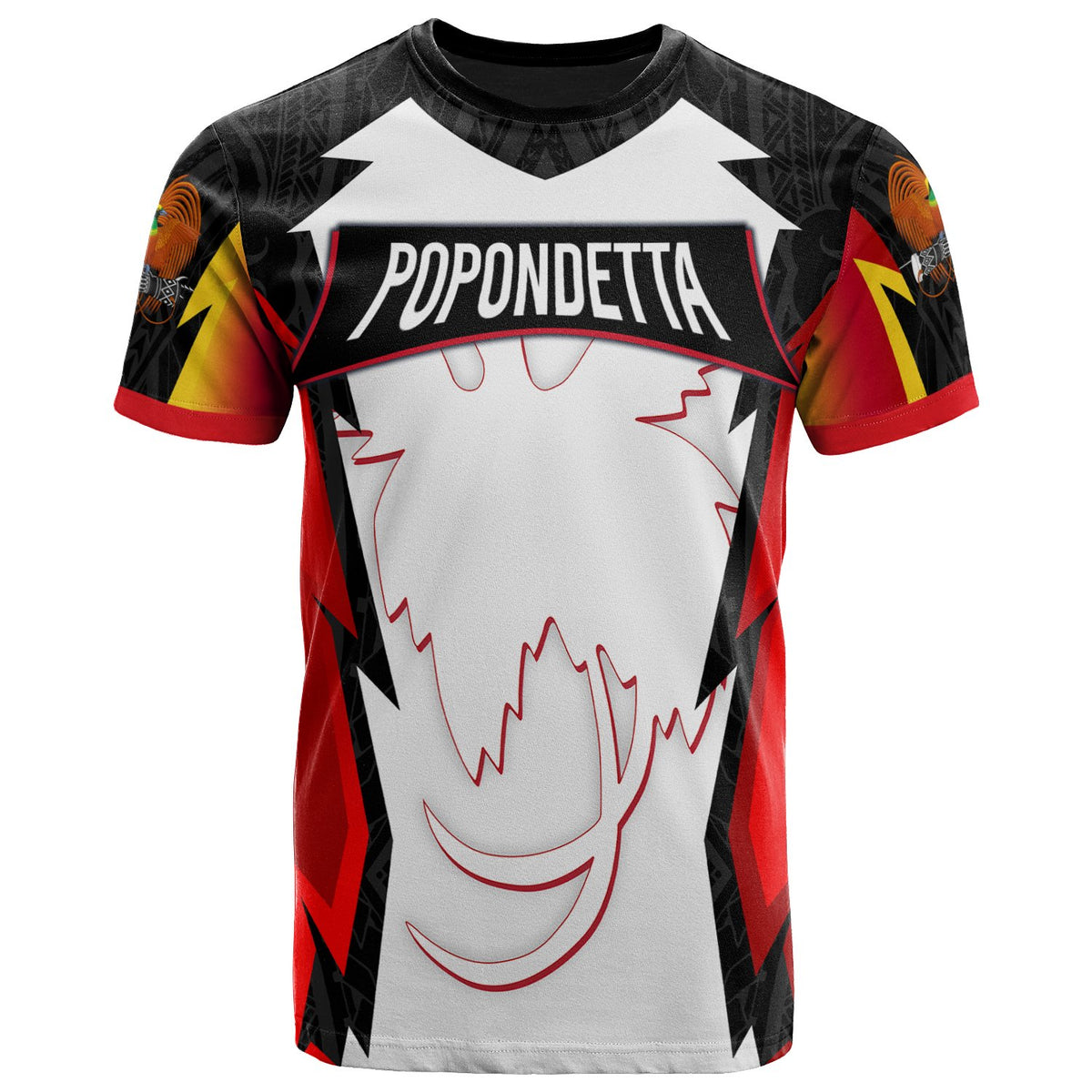Papua New Guinea T Shirt Popondetta PNG Coat Of Arms Unisex Red Black - Polynesian Pride