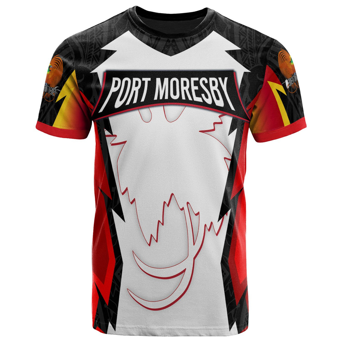 Papua New Guinea T Shirt Port Moresby PNG Coat Of Arms Unisex Red Black - Polynesian Pride
