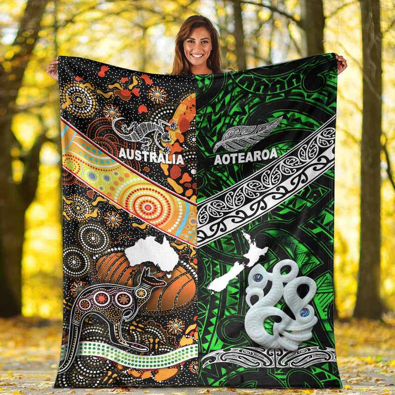 New Zealand Maori Aotearoa And Australia Aboriginal Premium Blanket Together - Green LT8 - Polynesian Pride