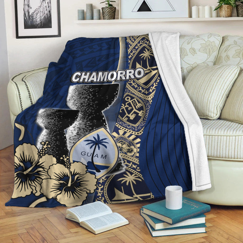 Guam Chamorro Premium Blanket Blue Style LT6 White - Polynesian Pride