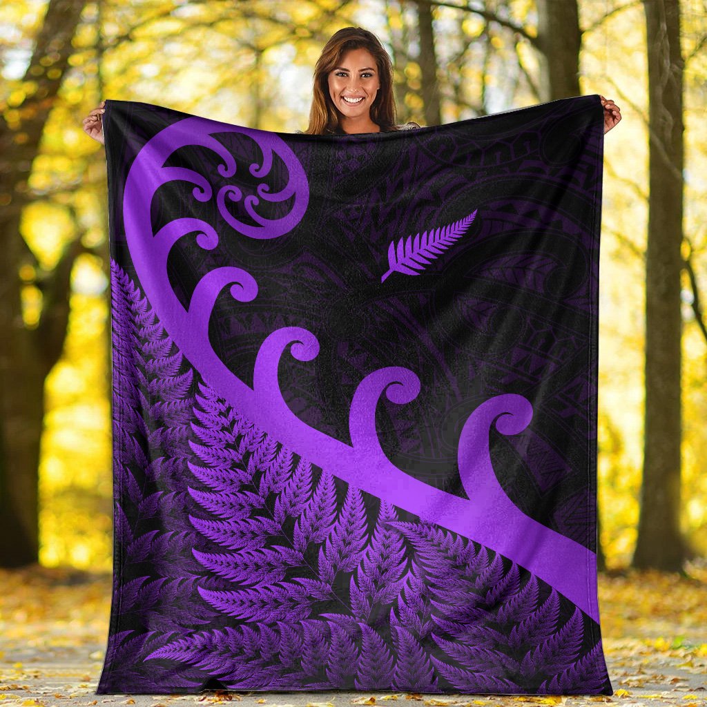 New Zealand Rugby Maori Premium Blanket Silver Fern Koru Vibes - Purple LT8 - Polynesian Pride