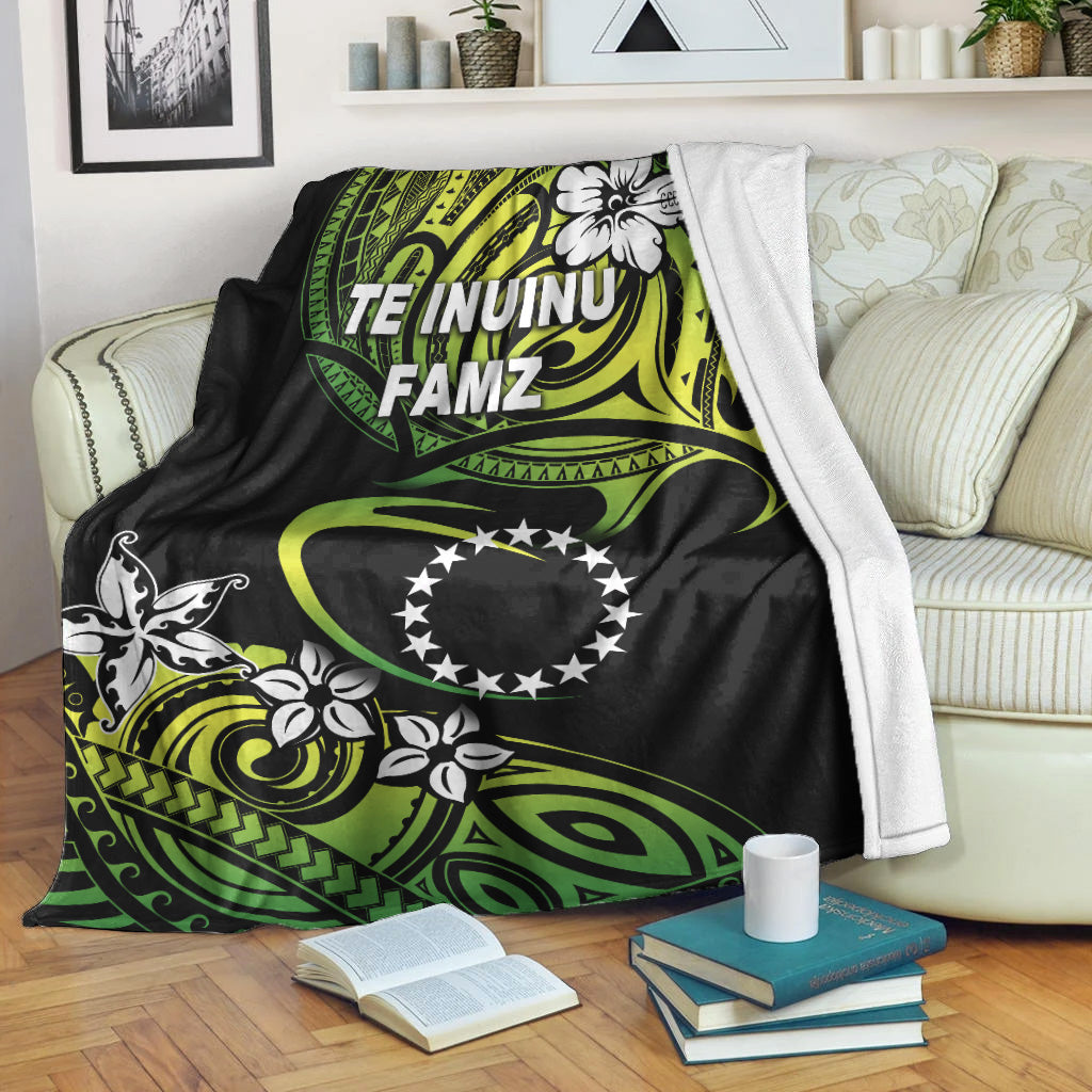 TE INUINU FAMZ - Cook Islands Rugby Premium Blanket Unique Vibes - Green LT8 White - Polynesian Pride