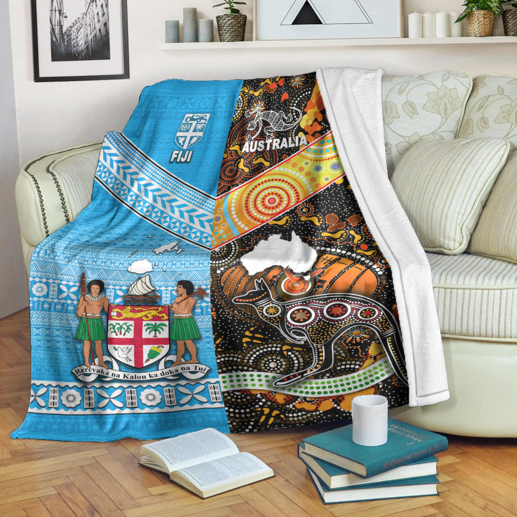 Australia Aboriginal And Fiji Tapa Premium Blanket Together LT8 White - Polynesian Pride